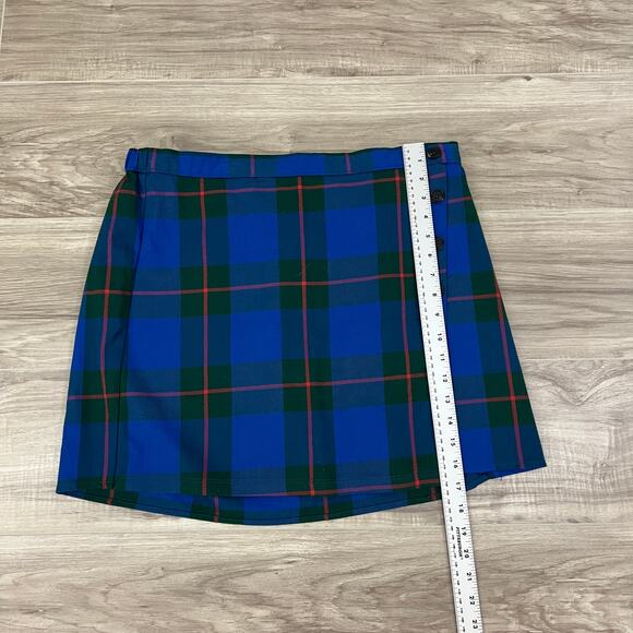 Juniors' SO Good For Life Buttoned Faux Wrap Blue, Green Plaid Skirt Size 17 - Picture 8 of 14